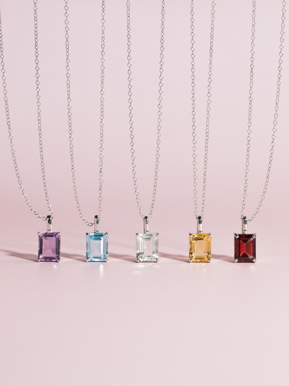 Citrine Emerald Cut Pendant Necklace in Sterling Silver - SJR London Timepiece