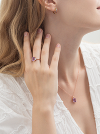 Lavender Amethyst Emerald Cut Ring in 18k Rose Gold Vermeil - SJR London Timepiece