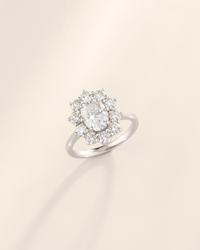 2.5 ct Oval Moissanite Halo Engagement Ring in Sterling Silver - SJR London Timepiece