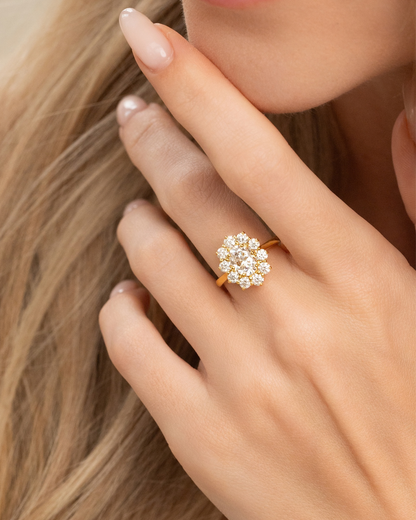 2.5 ct Oval Moissanite Halo Engagement Ring in 18k Gold Vermeil - SJR London Timepiece