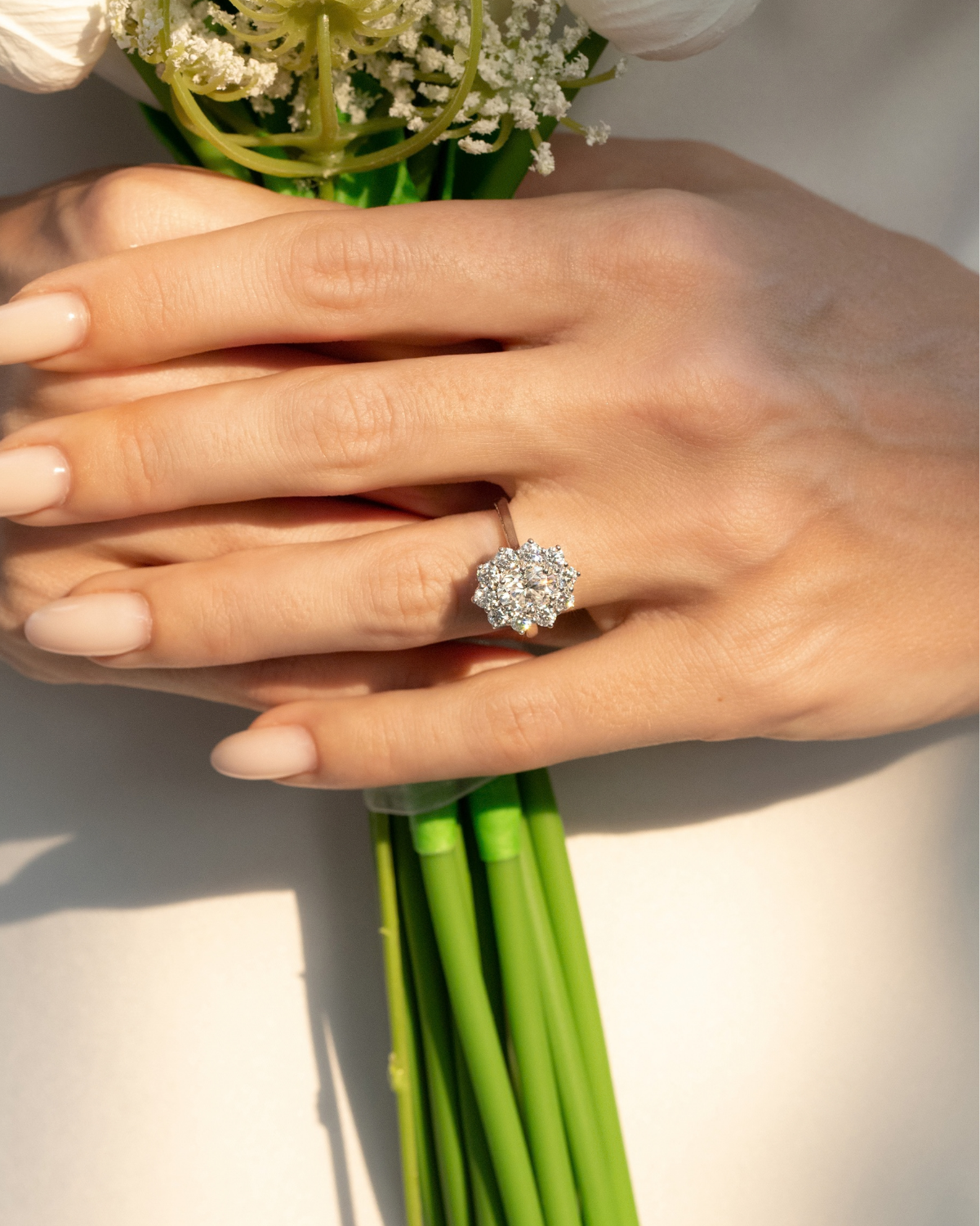 2.5 ct Oval Moissanite Halo Engagement Ring in Sterling Silver - SJR London Timepiece