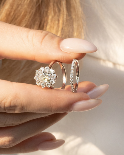 2.5 ct Oval Moissanite Halo Engagement Ring in Sterling Silver - SJR London Timepiece