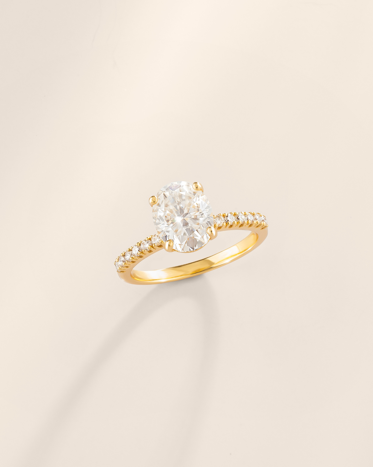 2 ct Oval Solitaire Moissanite Engagement Ring with Pavé Band in 18k Gold Vermeil - SJR London Timepiece