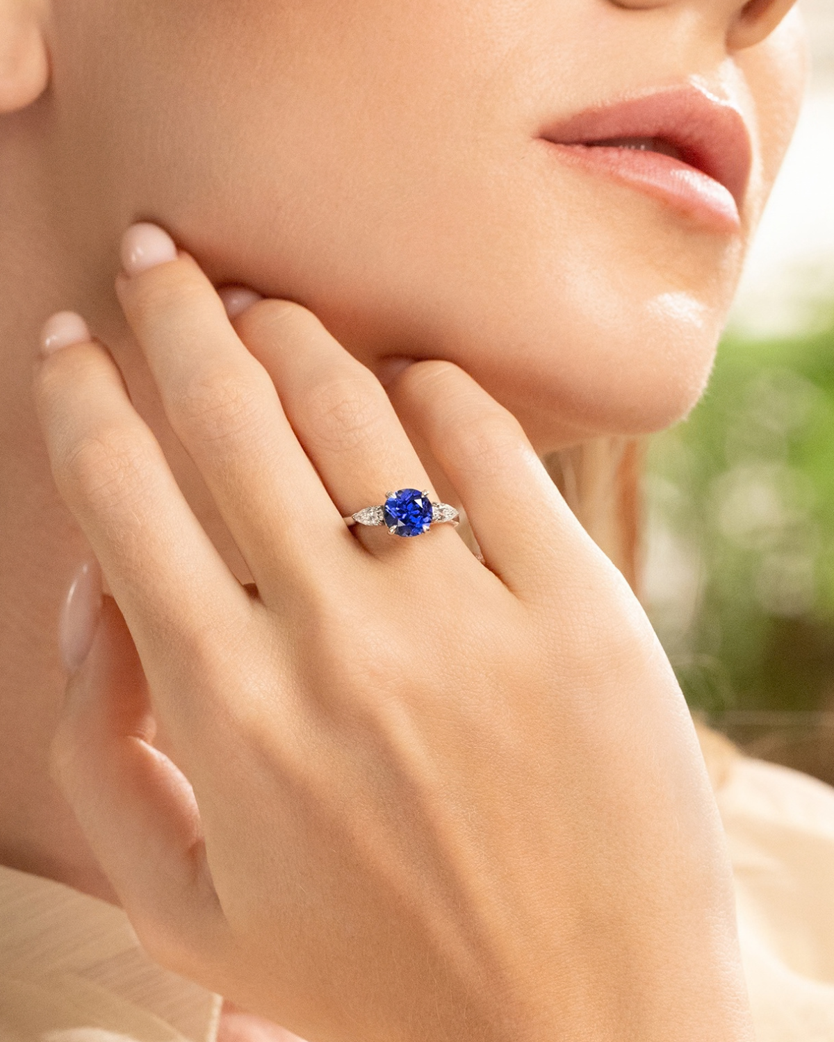Blue Sapphire Round Cut Three Stone Engagement Ring in Sterling Silver - SJR London Timepiece