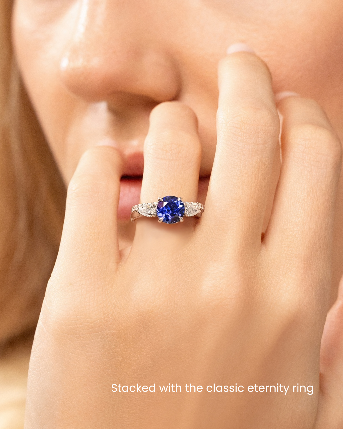 Blue Sapphire Round Cut Three Stone Engagement Ring in Sterling Silver - SJR London Timepiece