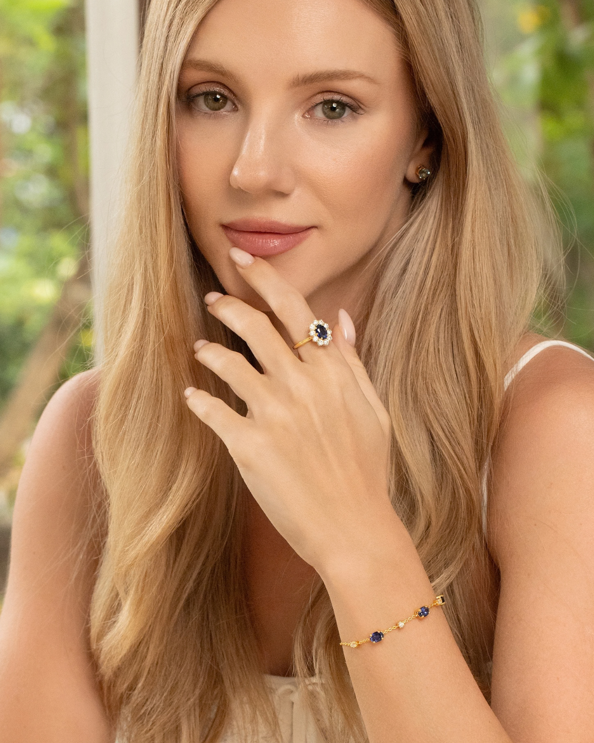 Blue Sapphire Halo Engagement Ring in 18k Gold Vermeil - SJR London Timepiece