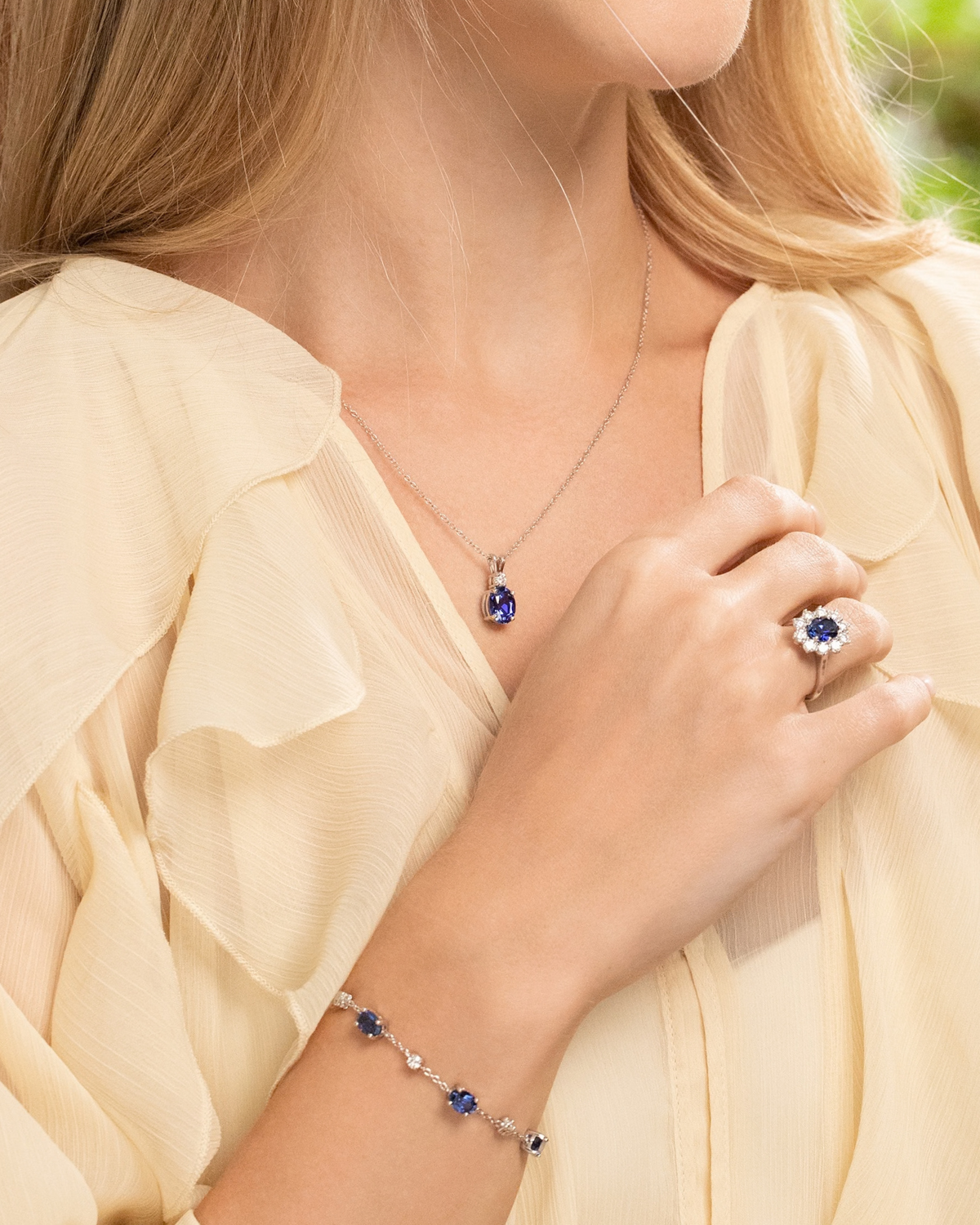 Blue Sapphire Pendant Necklace in Sterling Silver - SJR London Timepiece