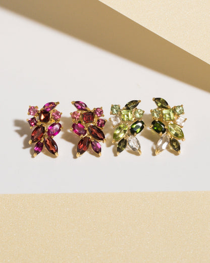 Large Green Gemstone Cluster Earrings in 18k Gold Vermeil - SJR London Timepiece