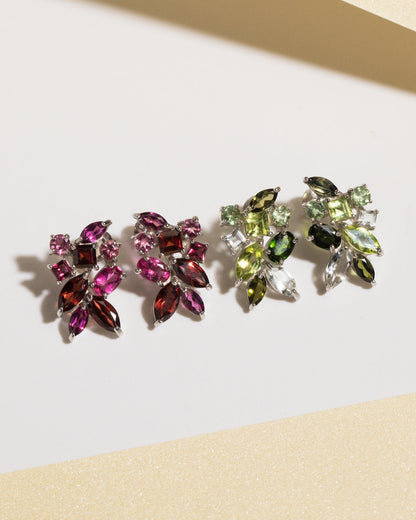 Large Green Gemstone Cluster Earrings in Sterling Silver - SJR London Timepiece