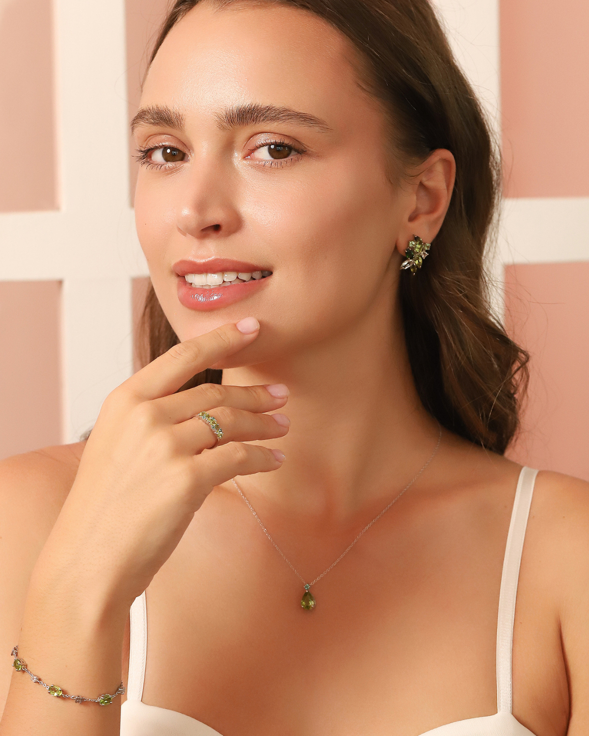 Large Green Gemstone Cluster Earrings in Sterling Silver - SJR London Timepiece