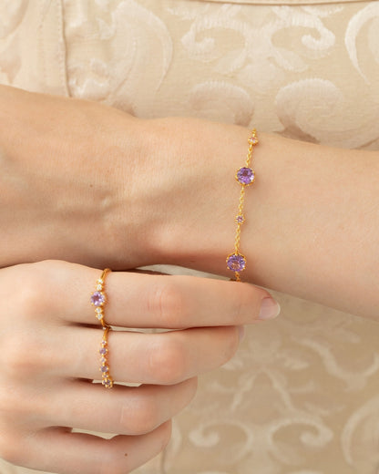 Lavender Amethyst Five Stone Ring in 18k Gold Vermeil - SJR London Timepiece