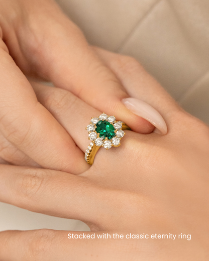 Emerald Halo Engagement Ring in 18k Gold Vermeil - SJR London Timepiece