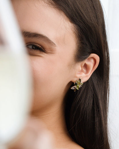 Large Green Gemstone Cluster Earrings in Sterling Silver - SJR London Timepiece