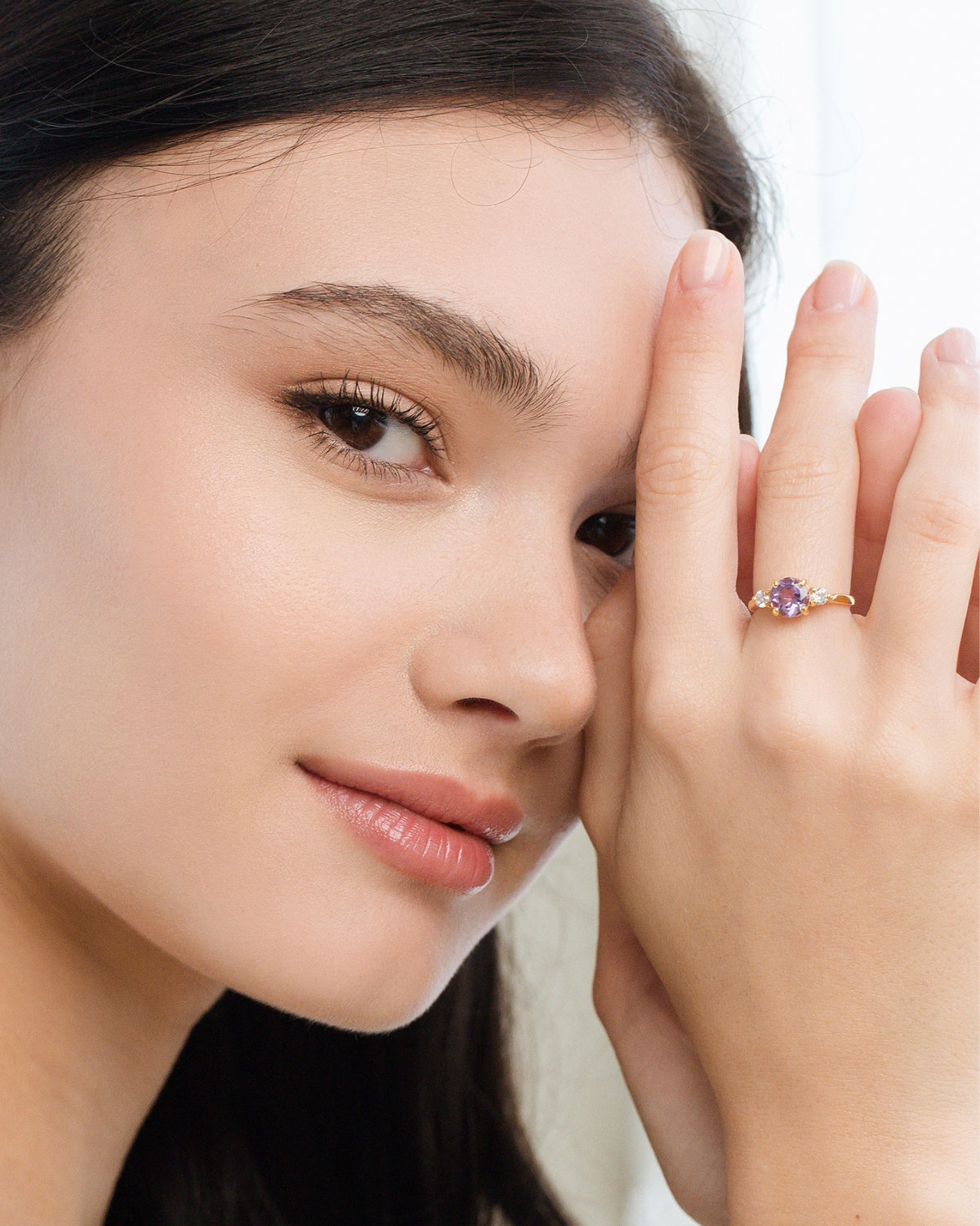 Lavender Amethyst Three Stone Ring in 18k Gold Vermeil - SJR London Timepiece