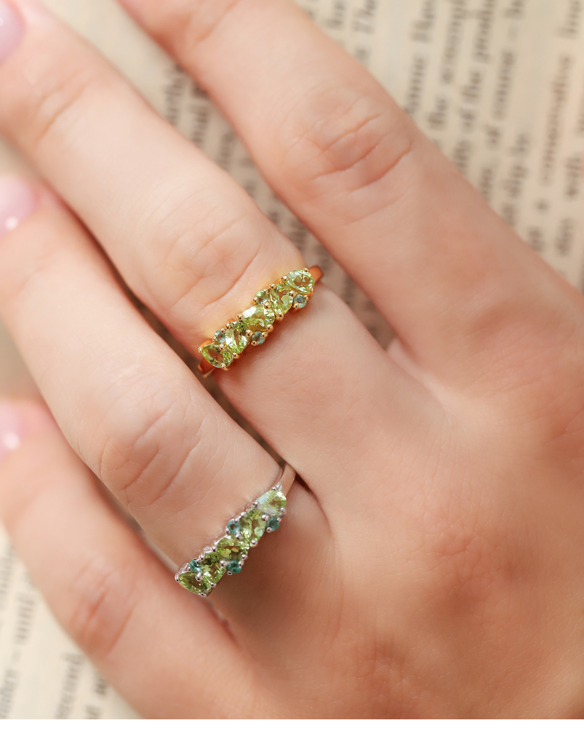 Emerald & Peridot Pear Cut Half Eternity Band in 18k Gold Vermeil - SJR London Timepiece