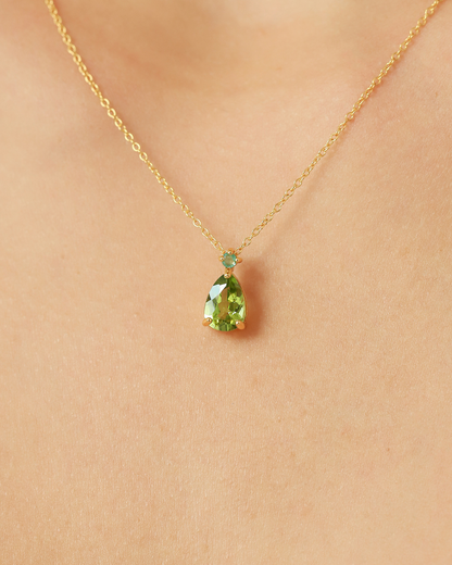Emerald & Peridot Pear Cut Pendant Necklace in 18k Gold Vermeil - SJR London Timepiece