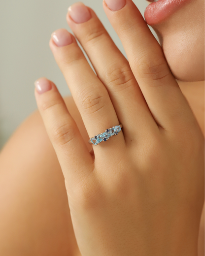 Blue Sapphire & Blue Topaz Pear Cut Half Eternity Band in Sterling Silver - SJR London Timepiece