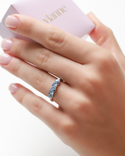 Blue Sapphire & Blue Topaz Pear Cut Half Eternity Band in Sterling Silver - SJR London Timepiece