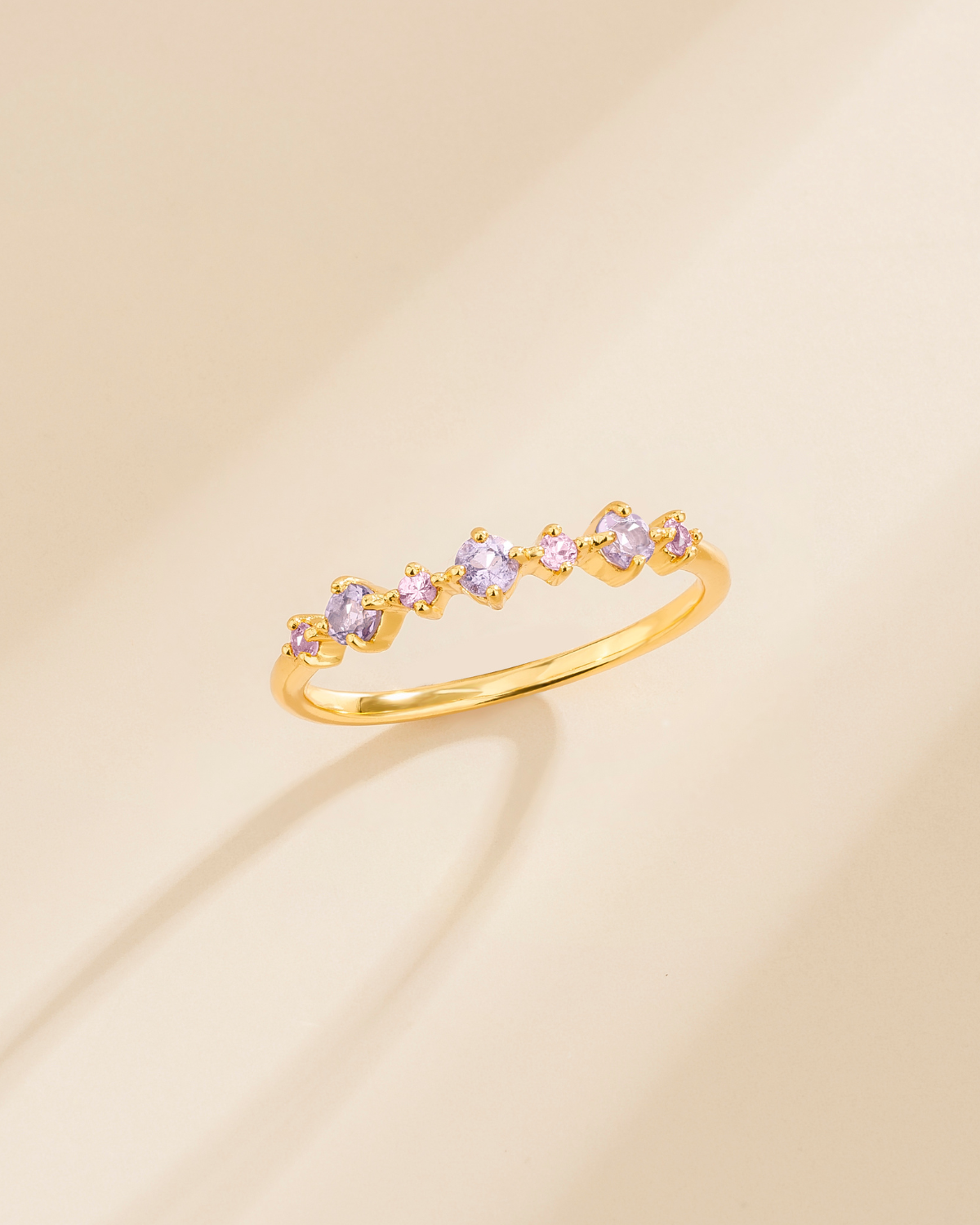 Pink Sapphire & Amethyst Stackable Half Eternity Band in 18k Gold Vermeil - SJR London Timepiece