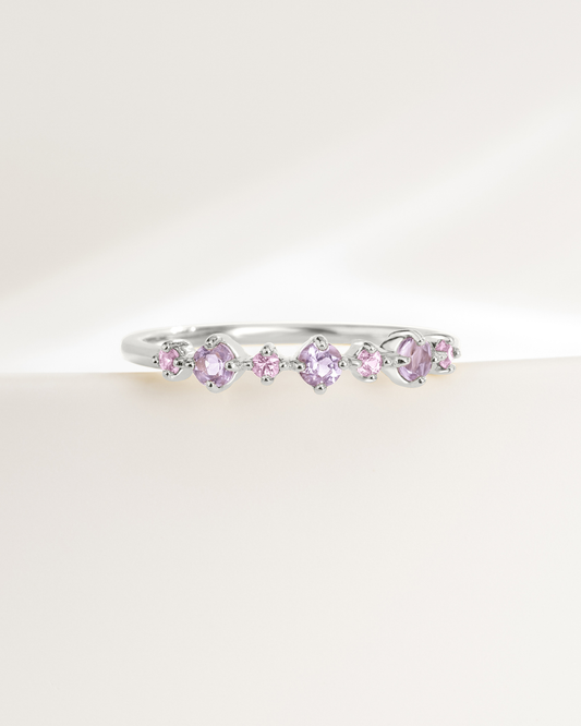 Pink Sapphire & Amethyst Stackable Half Eternity Band in Sterling Silver - SJR London Timepiece