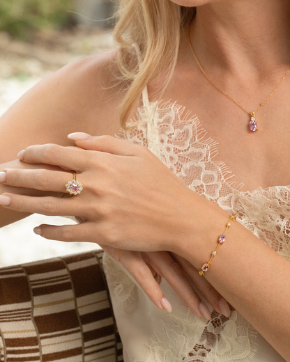 Pink Sapphire Bracelet in 18k Gold Vermeil - SJR London Timepiece