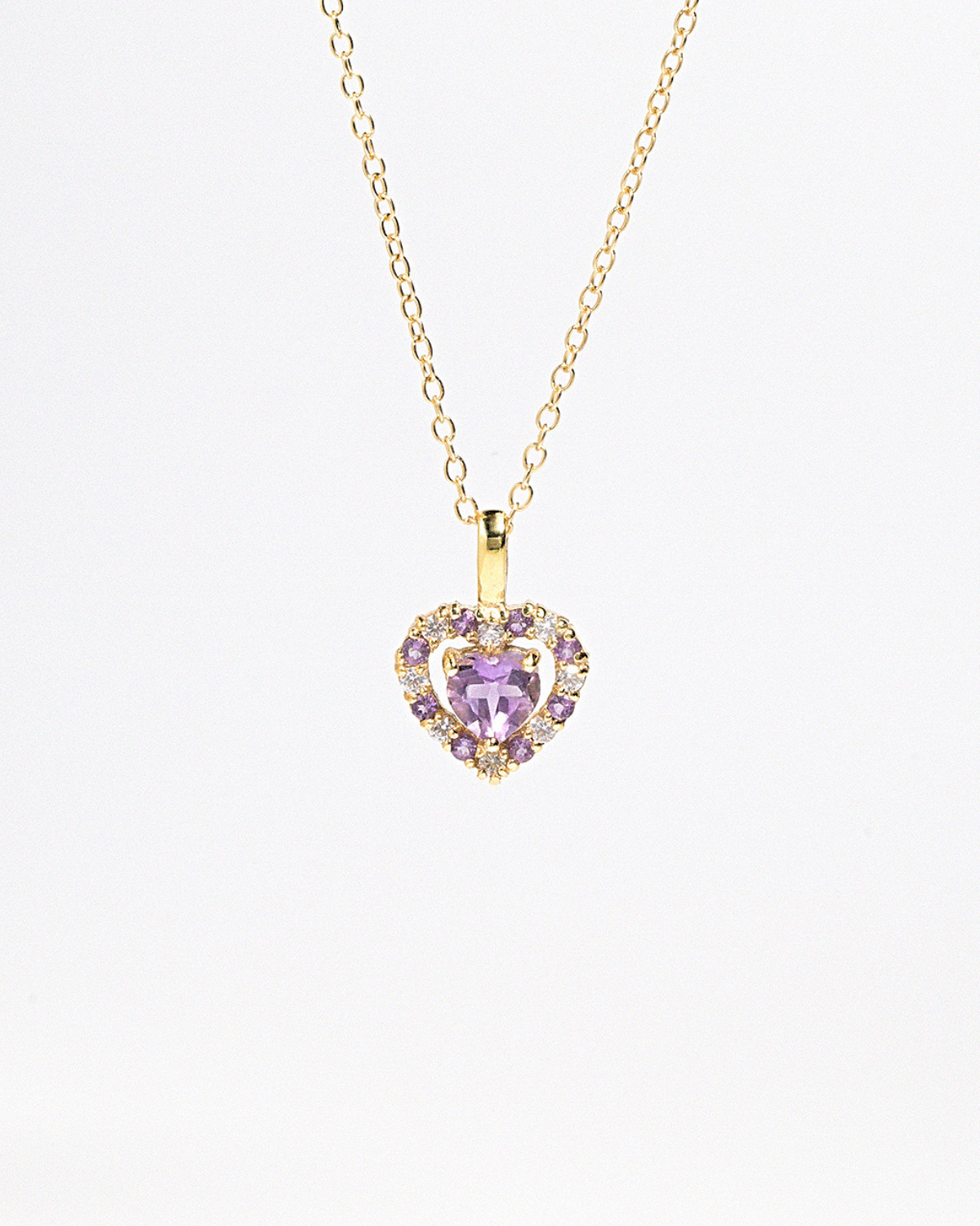 Purple Heart Lavender Amethyst Pendant Necklace in 18k Gold Vermeil - SJR London Timepiece