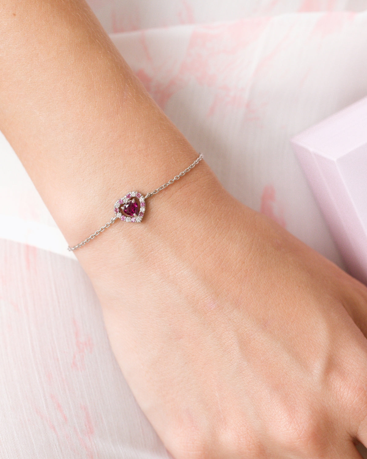 Red Heart Rhodolite Garnet Bracelet in Sterling Silver - SJR London Timepiece