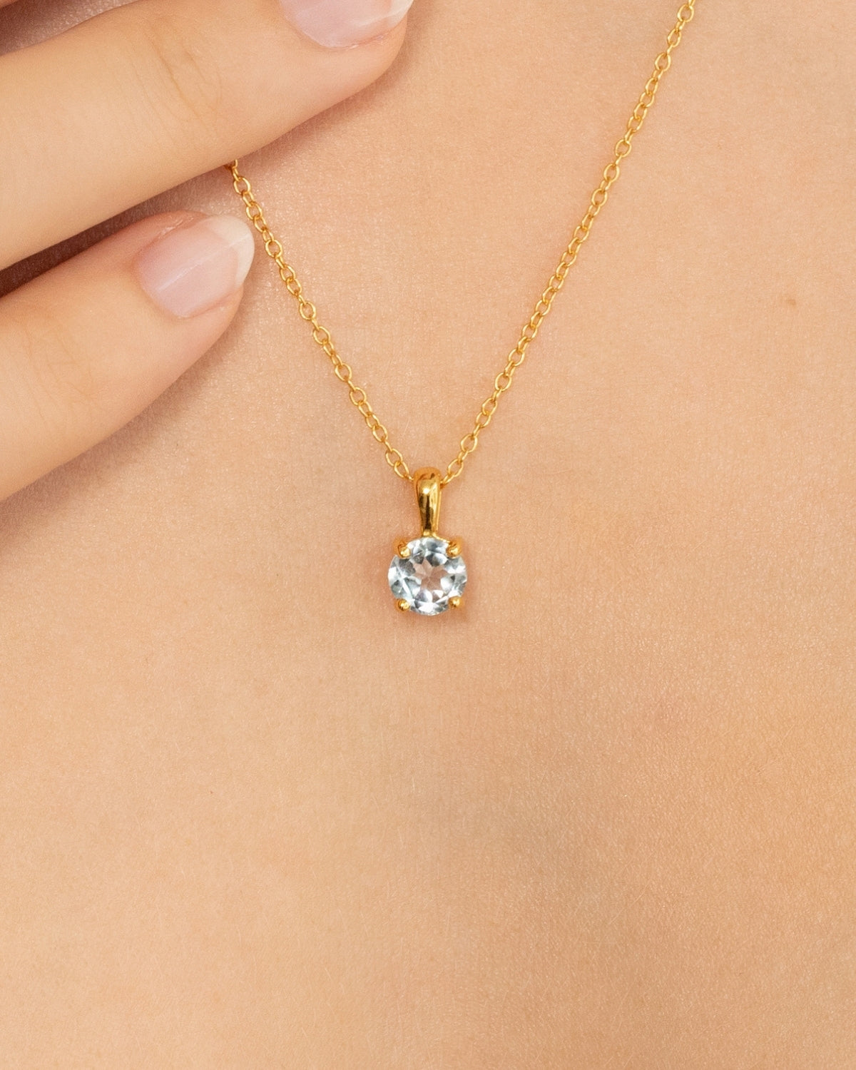 Sky Blue Topaz Solitaire Pendant Necklace in 18k Gold Vermeil - SJR London Timepiece