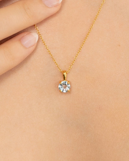 Sky Blue Topaz Solitaire Pendant Necklace in 18k Gold Vermeil - SJR London Timepiece