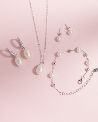 Freshwater Pearl Hoop Drop Earrings with Removable Pearls in Sterling Silver - SJR London Timepiece