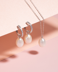 Freshwater Pearl Hoop Drop Earrings with Removable Pearls in Sterling Silver - SJR London Timepiece