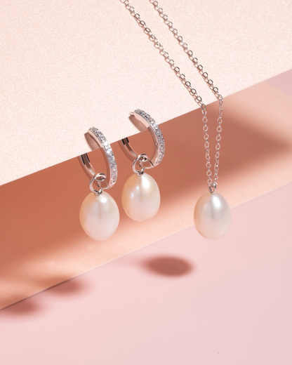 Freshwater Pearl Hoop Drop Earrings with Removable Pearls in Sterling Silver - SJR London Timepiece