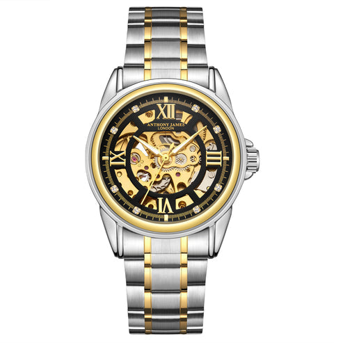 Hand Assembled Anthony James Skeleton Automatic Two Tone Gold & Steel Mens Watch - SJR London Timepiece