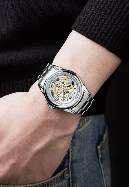Hand Assembled Anthony James Skeleton Automatic Steel & White Mens Watch - SJR London Timepiece