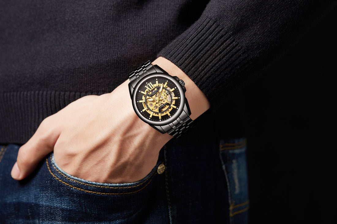 Hand Assembled Anthony James Mystique Automatic Black - SJR London Timepiece