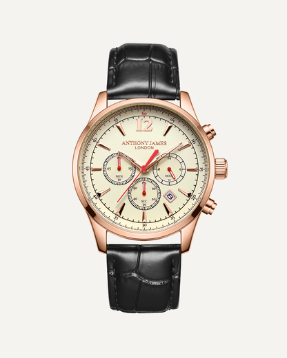 Hand Assembled Anthony James Limited Edition Classic Chronograph Rose White - SJR London Timepiece