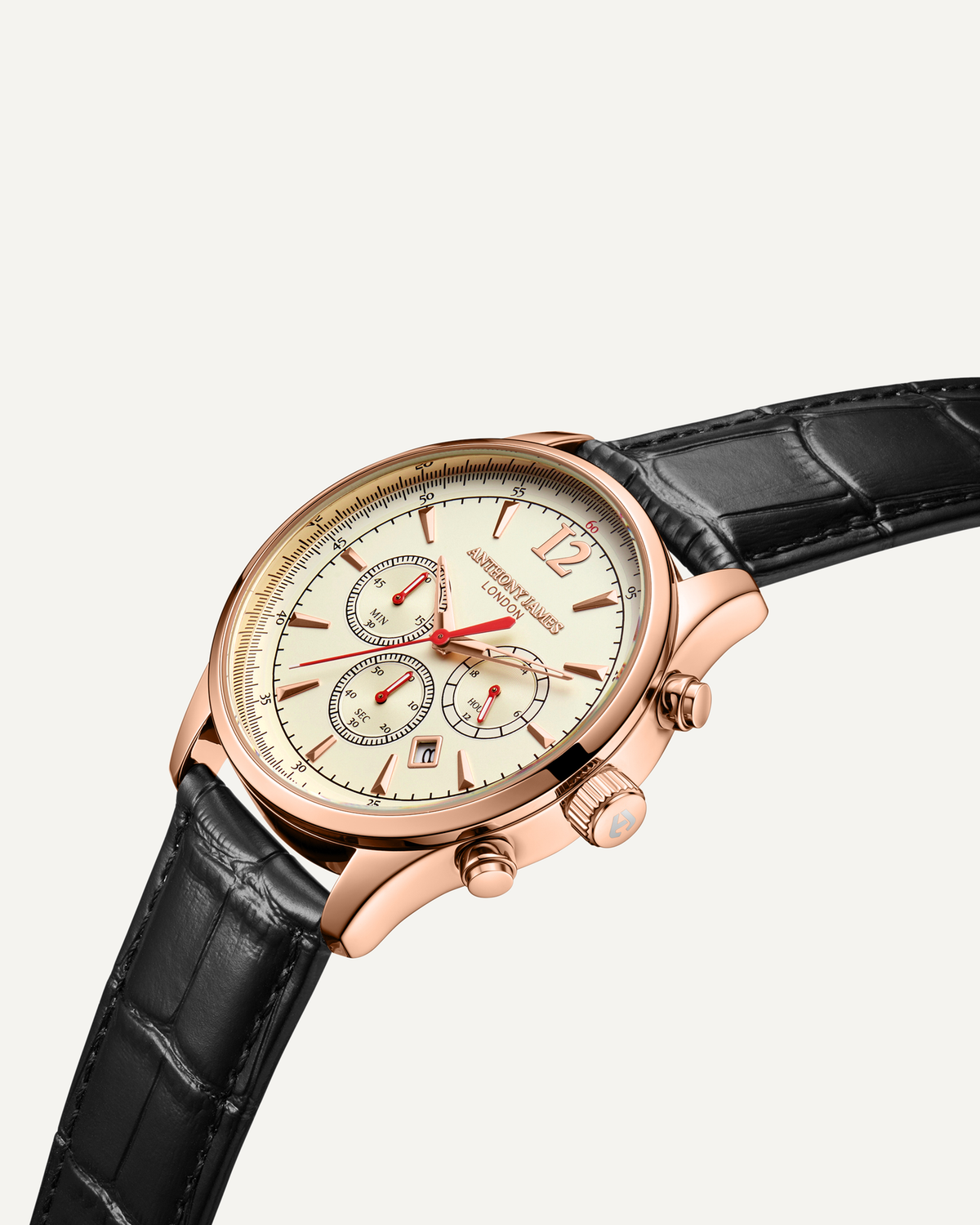 Hand Assembled Anthony James Limited Edition Classic Chronograph Rose White - SJR London Timepiece