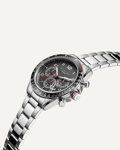 Hand Assembled Anthony James Limited Edition Tachymeter Chrono Steel Black - SJR London Timepiece