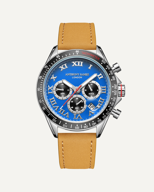 Hand Assembled Anthony James Limited Edition Tachymeter Turbo Steel Blue - SJR London Timepiece
