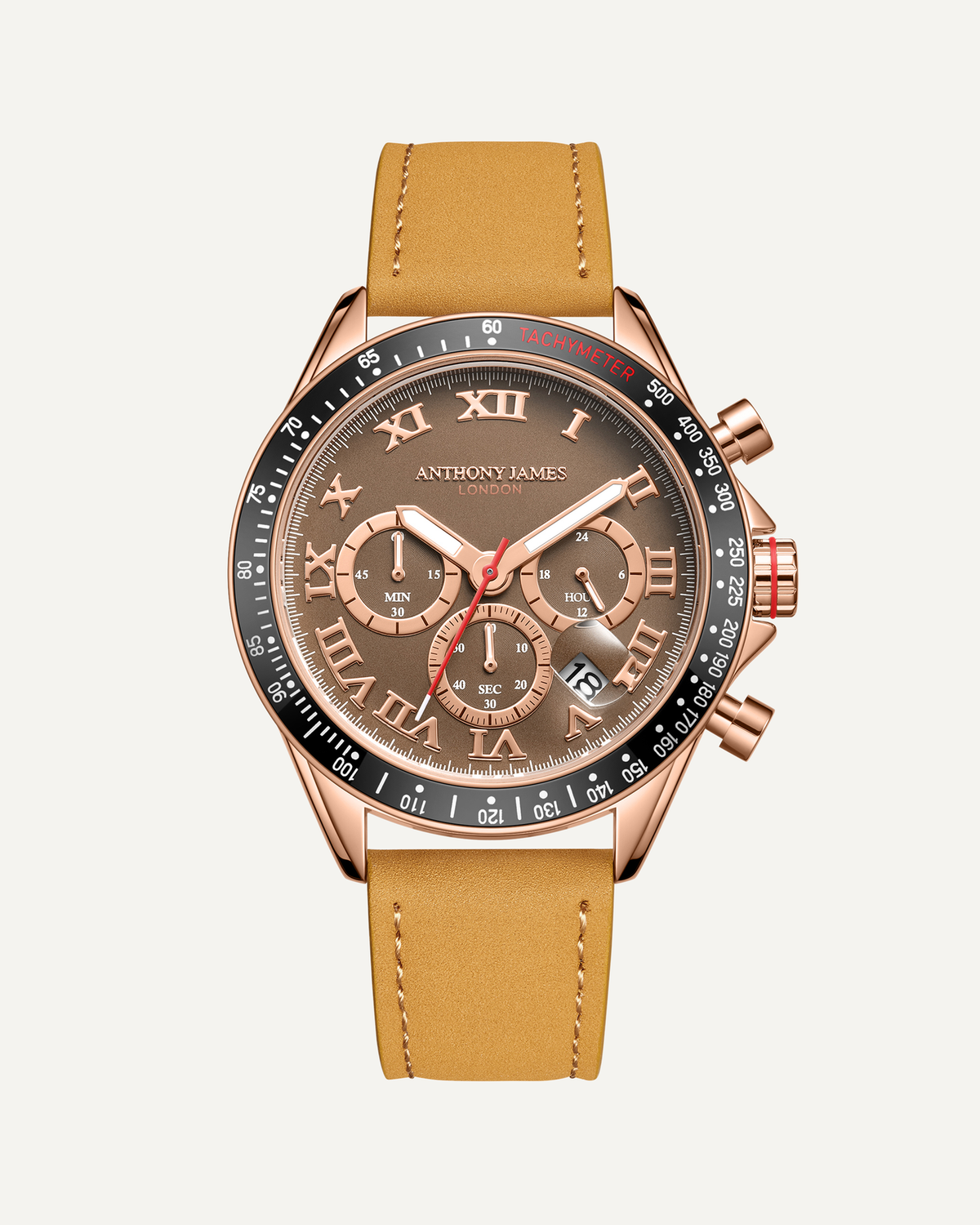 Hand Assembled Anthony James Limited Edition Tachymeter Turbo Rose Brown - SJR London Timepiece