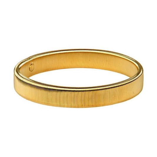 Gold shirt armbands with a sleek design, featuring the Benson & Clegg logo, worn on a man's forearm.