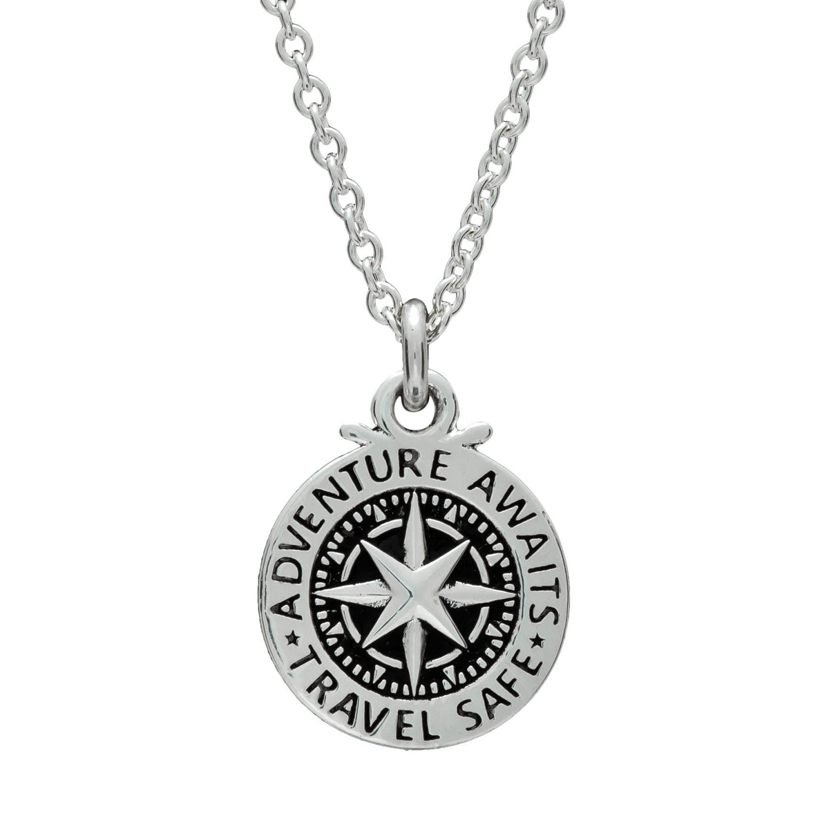 Travel Safe Compass St Christopher Small Silver Necklace Scarlett Jewellery