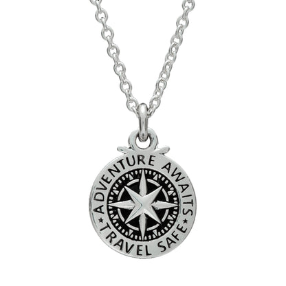 Travel Safe Compass St Christopher Small Silver Necklace Scarlett Jewellery