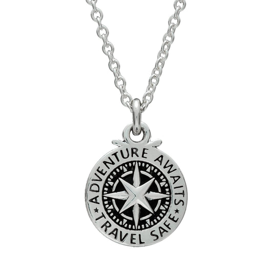 Travel Safe Compass St Christopher Small Silver Necklace Scarlett Jewellery