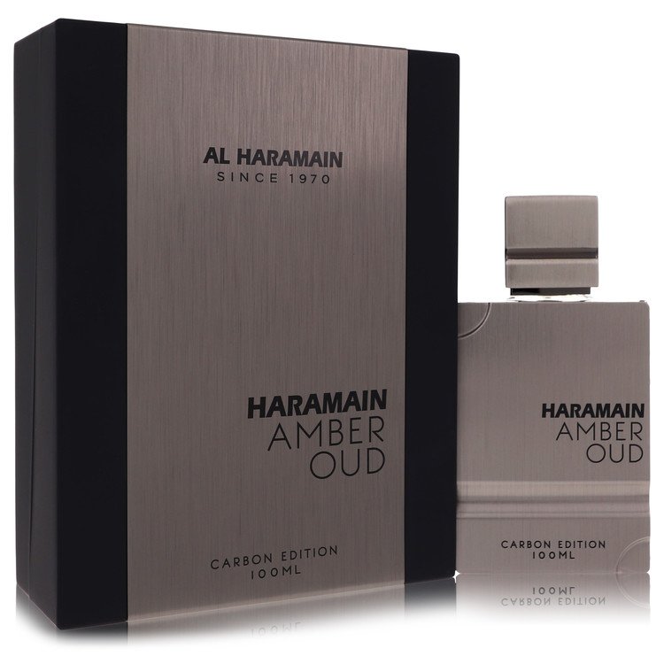 Dark amber oud fragrance in a sleek black bottle with carbon finish, 3.4 oz by The Fragrance Avenue.