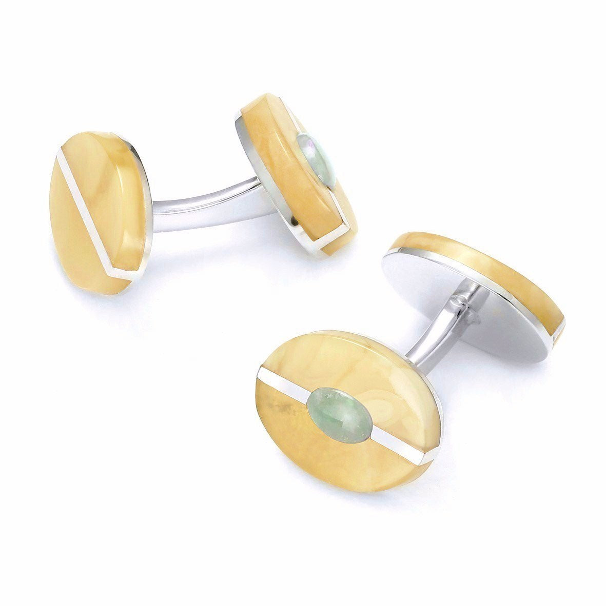 Baltic Amber With Opal Doublet Sterling Silver Cufflinks Benson & Clegg