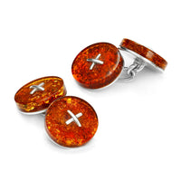 Baltic Amber Button Sterling Silver Cufflinks Benson & Clegg