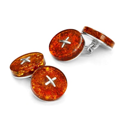 Baltic Amber Button Sterling Silver Cufflinks Benson & Clegg