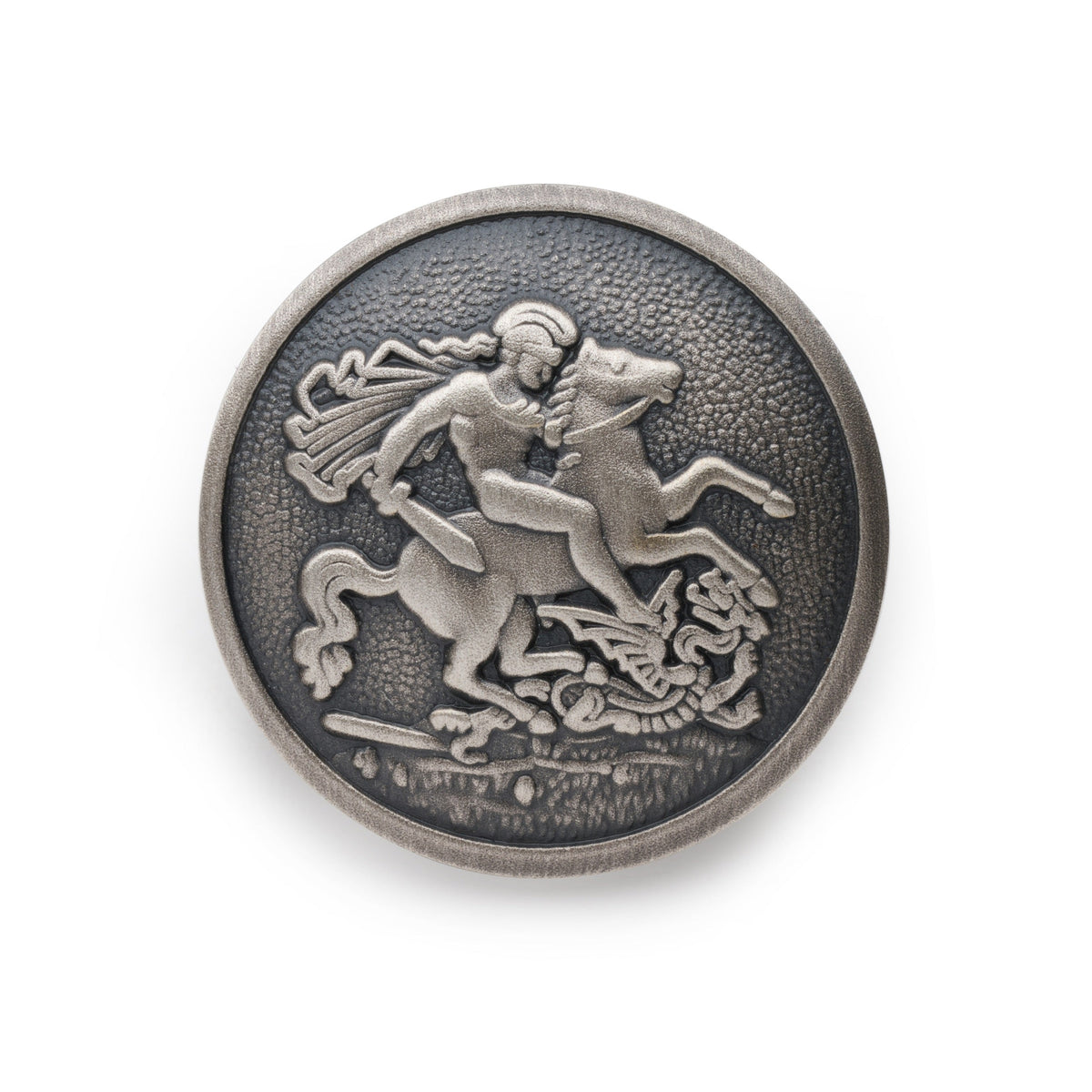 St George & The Dragon Blazer Button In Antique Silver Benson & Clegg