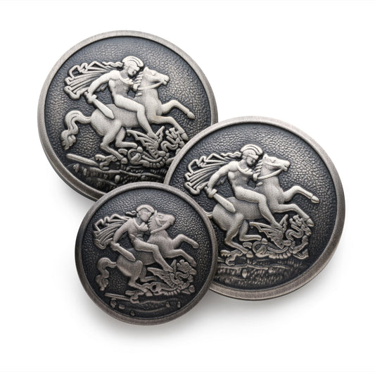 St George & The Dragon Blazer Button In Antique Silver Benson & Clegg